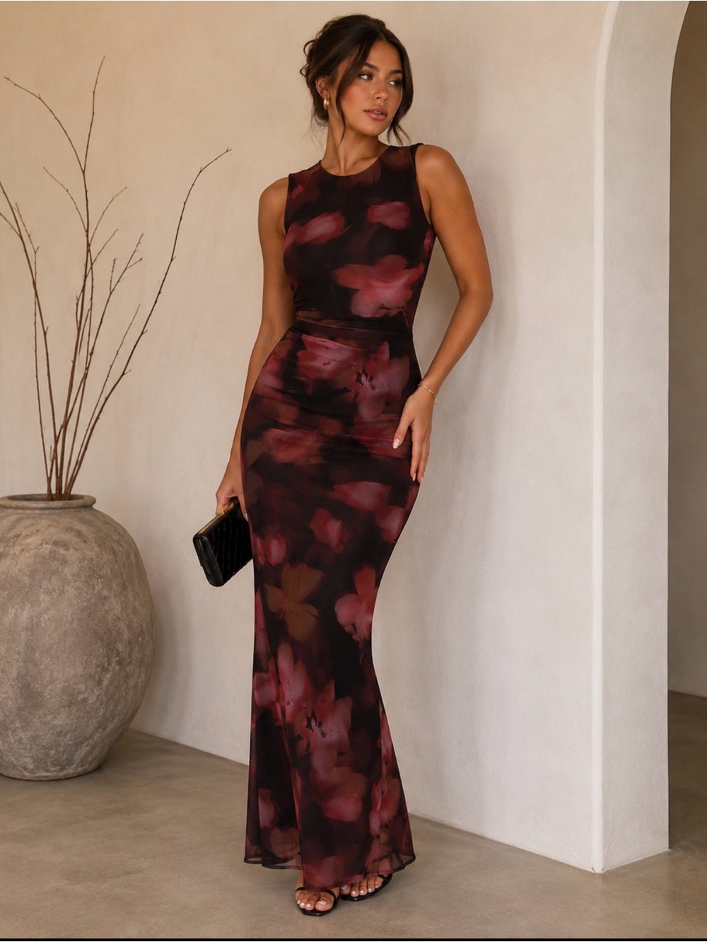 Madden Girl Black and Burgundy Floral Maxi Dress